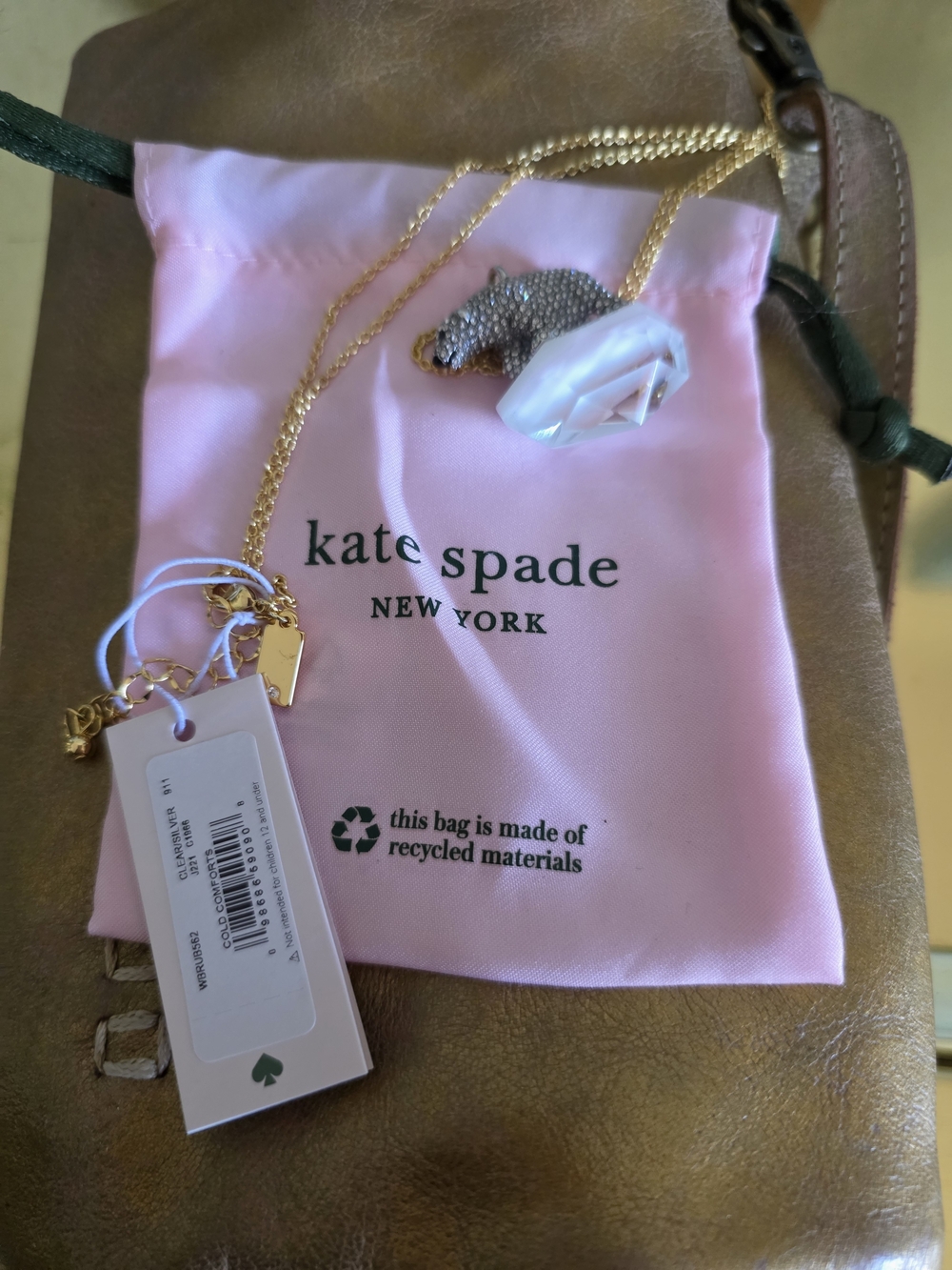 kate spade  Pink Crystal Polar Bear Iceberg Necklace - Gold Chain